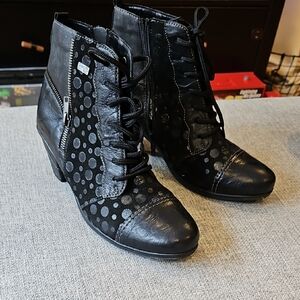 Remonte Black Lace Up Boots with Polka Dot Design